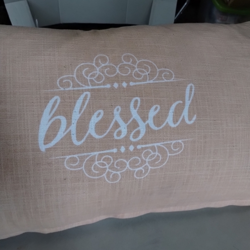 Snuggle Bunny Graphic Beaded Rabbits Cursive Blessed Accent Pillow White Peach - Picture 6 of 15